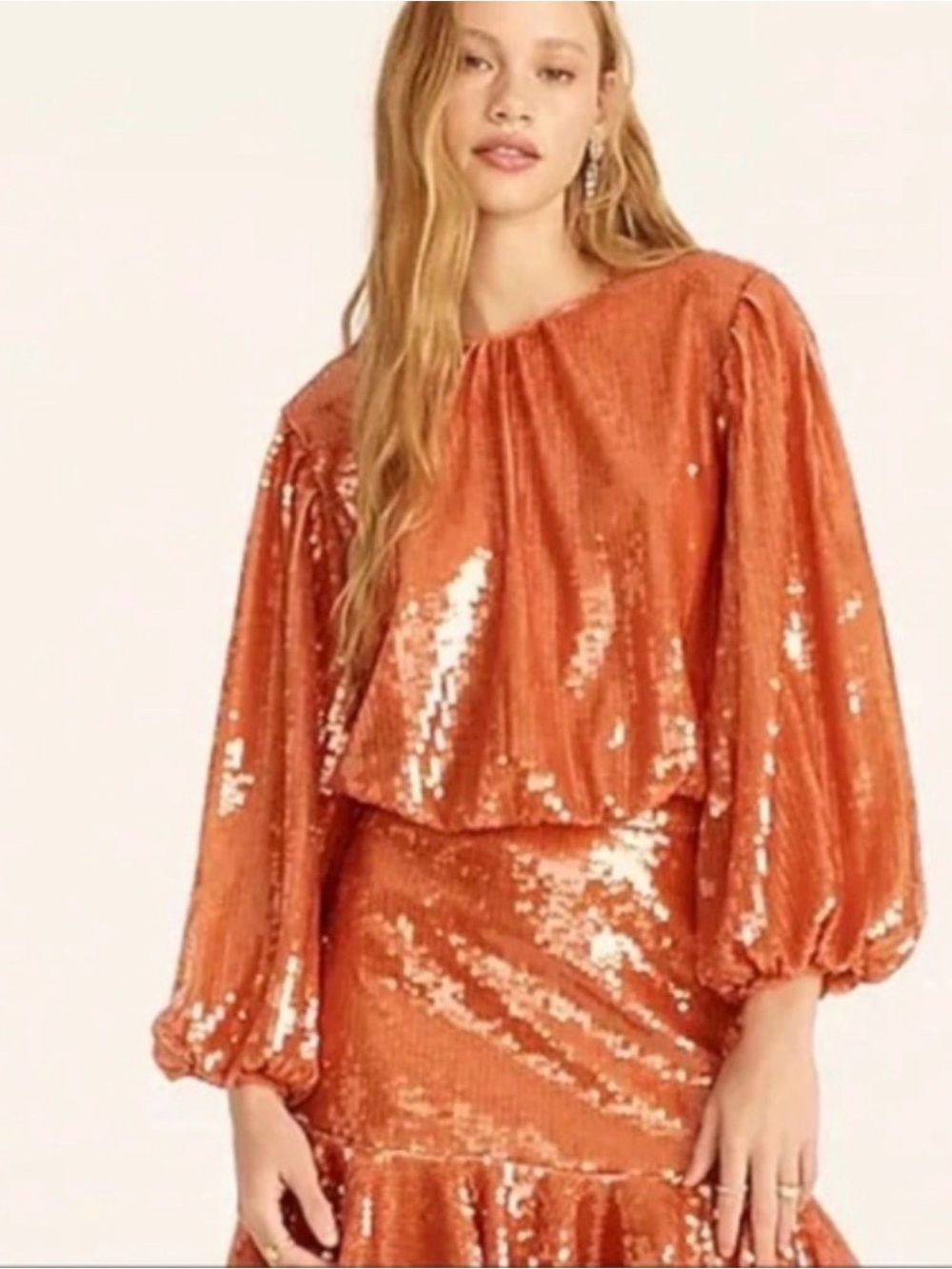 NWT - J.Crew Bubble-sleeve Sequin Top in vibrant orange